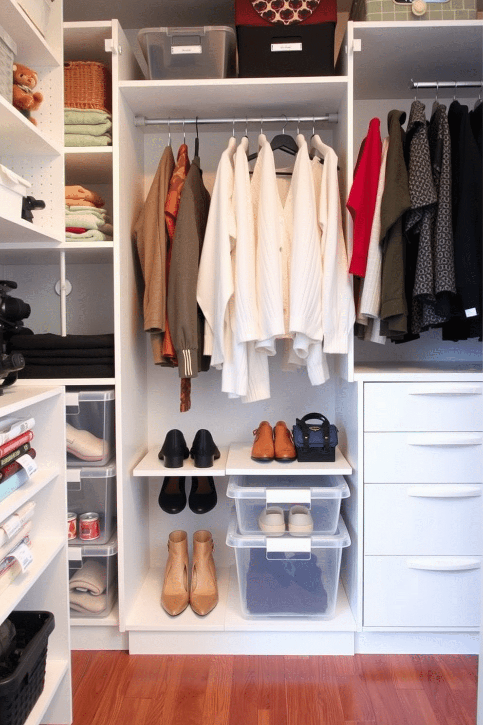 Seasonal storage solutions for efficiency. Incorporate modular shelving units and clear bins to maximize vertical space and keep items organized. Apartment walk-in-closet design ideas. Use a combination of hanging rods, pull-out drawers, and shoe racks to create a functional and stylish storage area.