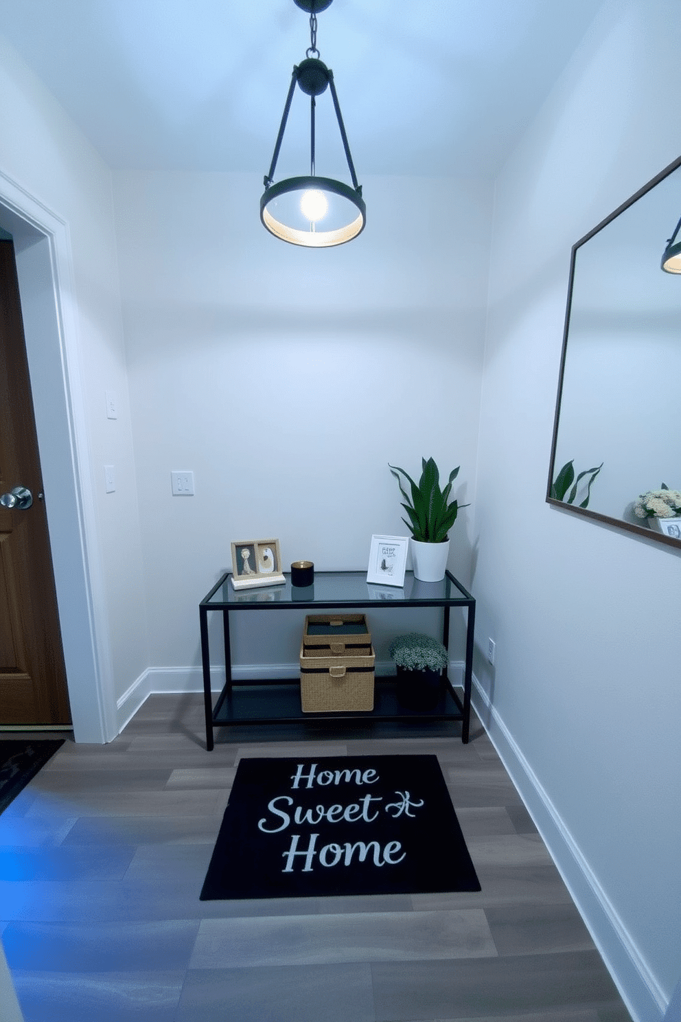 A cozy entryway featuring a welcoming mat with a personalized message that reads 