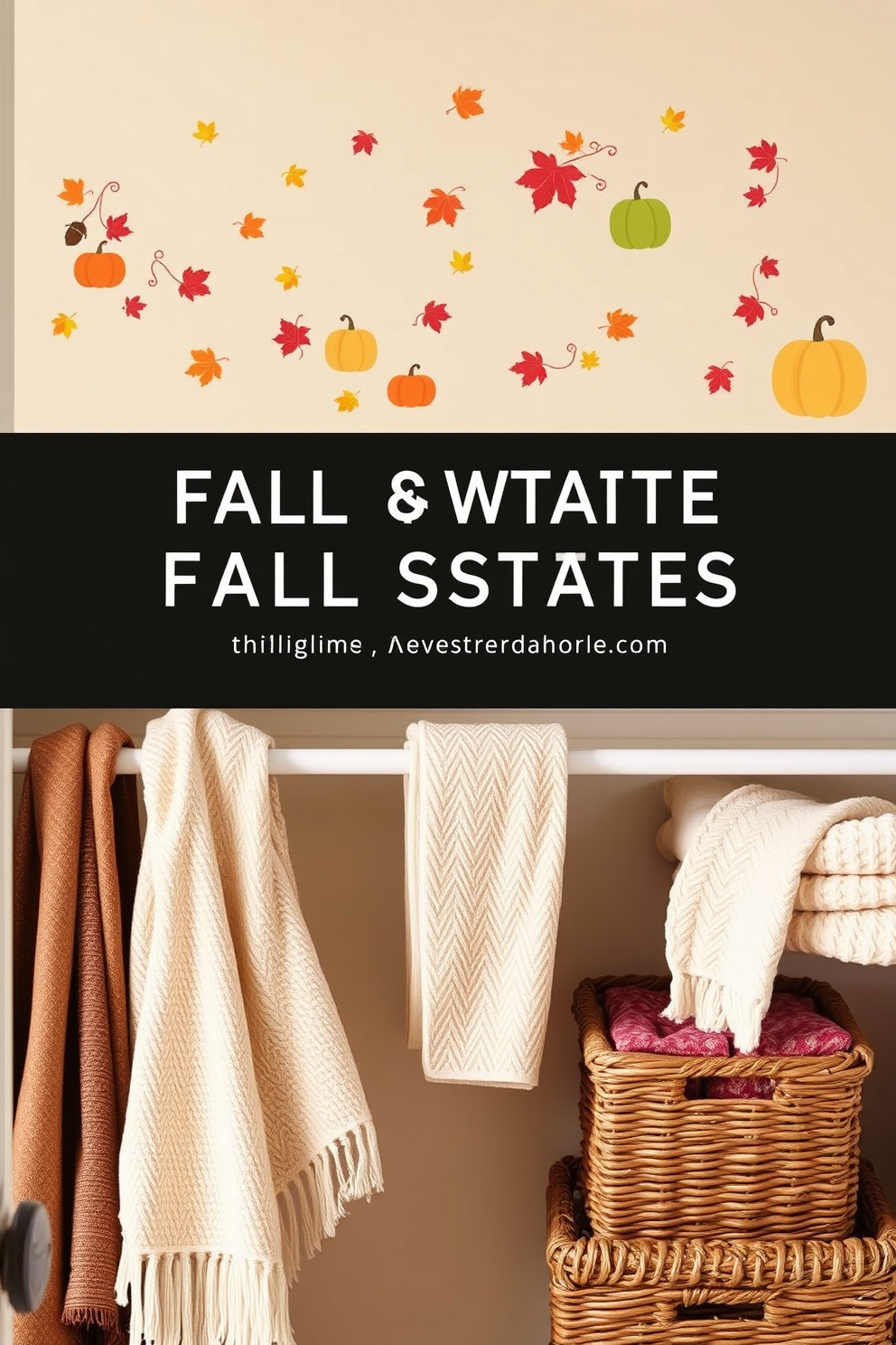 Wall decals featuring autumn motifs create a warm and inviting atmosphere. The decals showcase colorful leaves, acorns, and pumpkins, transforming the space into a seasonal delight. Fall closet decorating ideas include incorporating cozy textures and warm colors. Use soft throw blankets and decorative baskets to organize accessories while adding a touch of autumn charm.