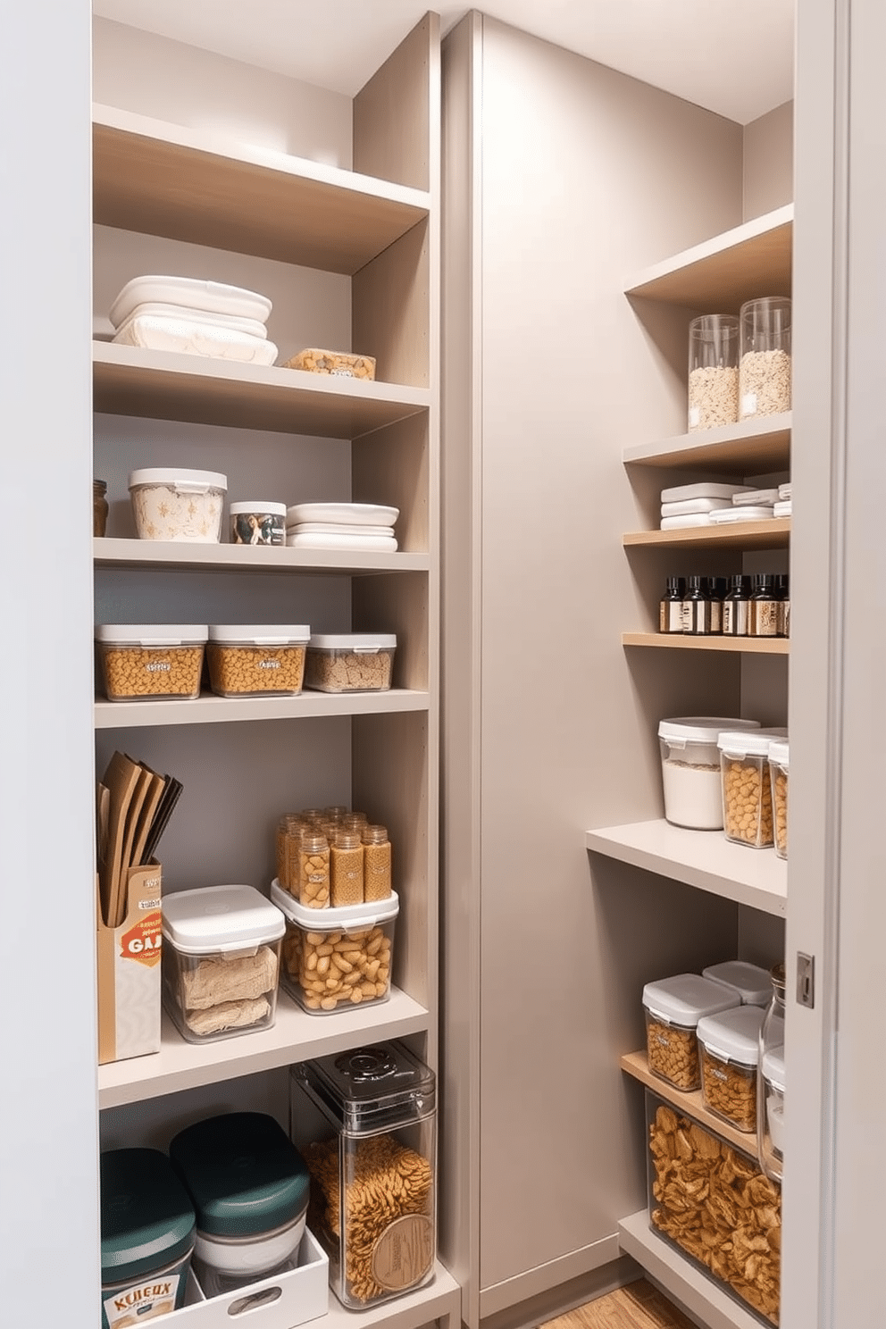 Vertical storage solutions for small spaces. Imagine sleek, custom-built shelves that extend from floor to ceiling, maximizing every inch of available wall space. Food pantry design ideas. Envision a well-organized pantry with pull-out shelves and clear containers, allowing easy access to ingredients while maintaining a clean and tidy appearance.