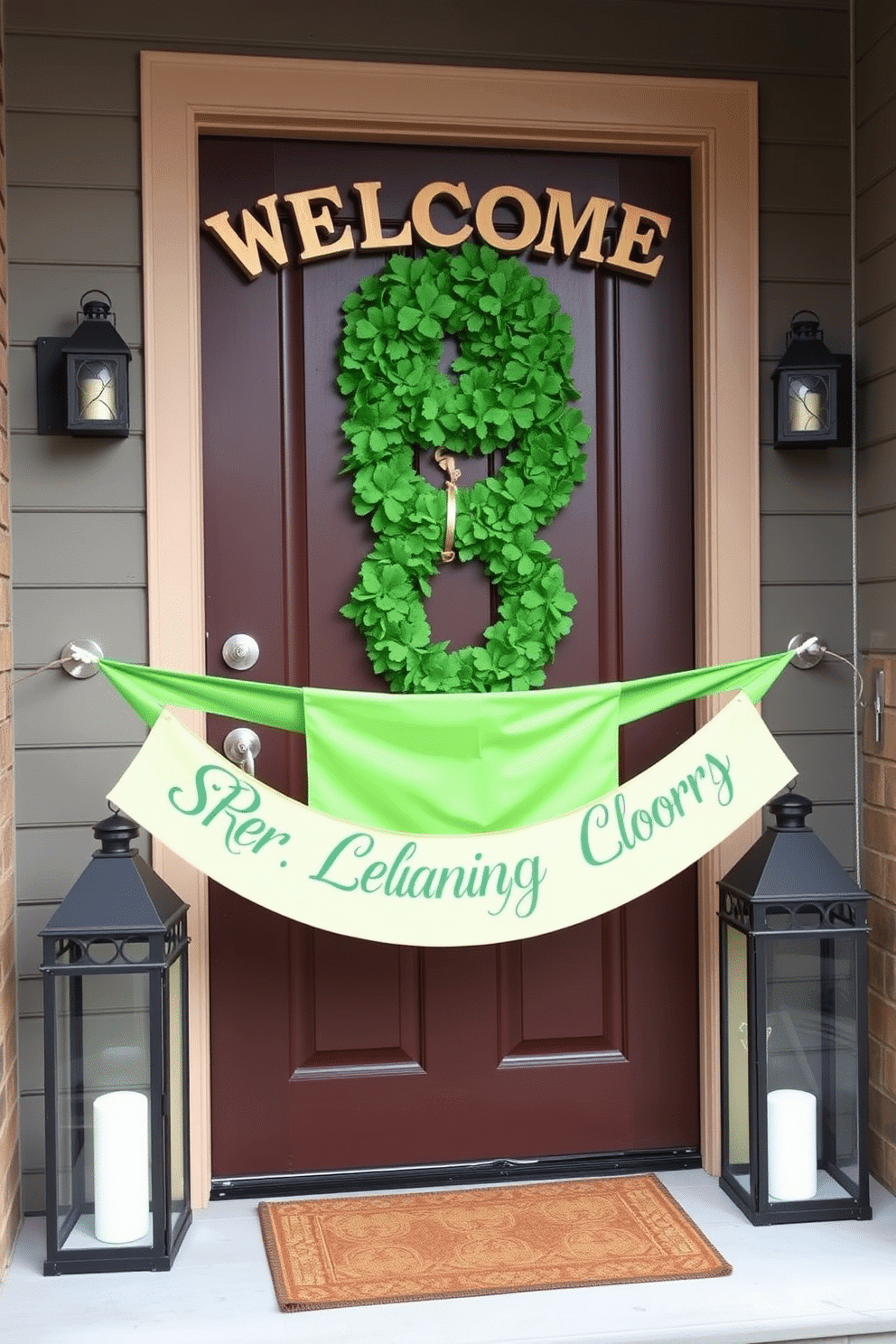 A charming front door adorned with Irish-themed wooden letters spelling out 