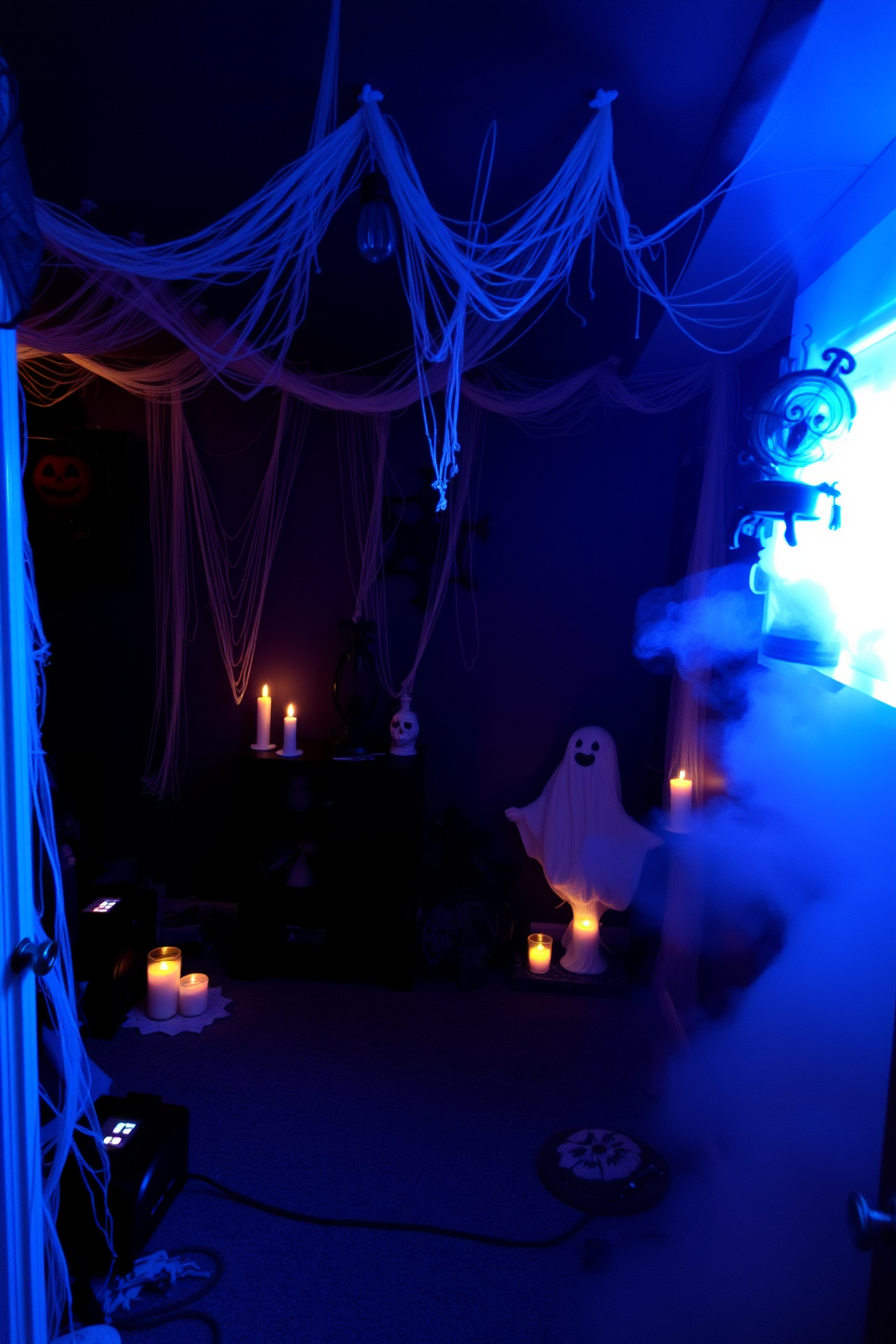 A Halloween basement filled with spooky cobwebs in every corner creates an eerie atmosphere. Dim lighting casts shadows on the walls, enhancing the haunted feel of the space. Decorate with ghostly figures and flickering candles to add to the frightful ambiance. A fog machine in the corner adds a chilling effect, making the basement the perfect spot for Halloween festivities.