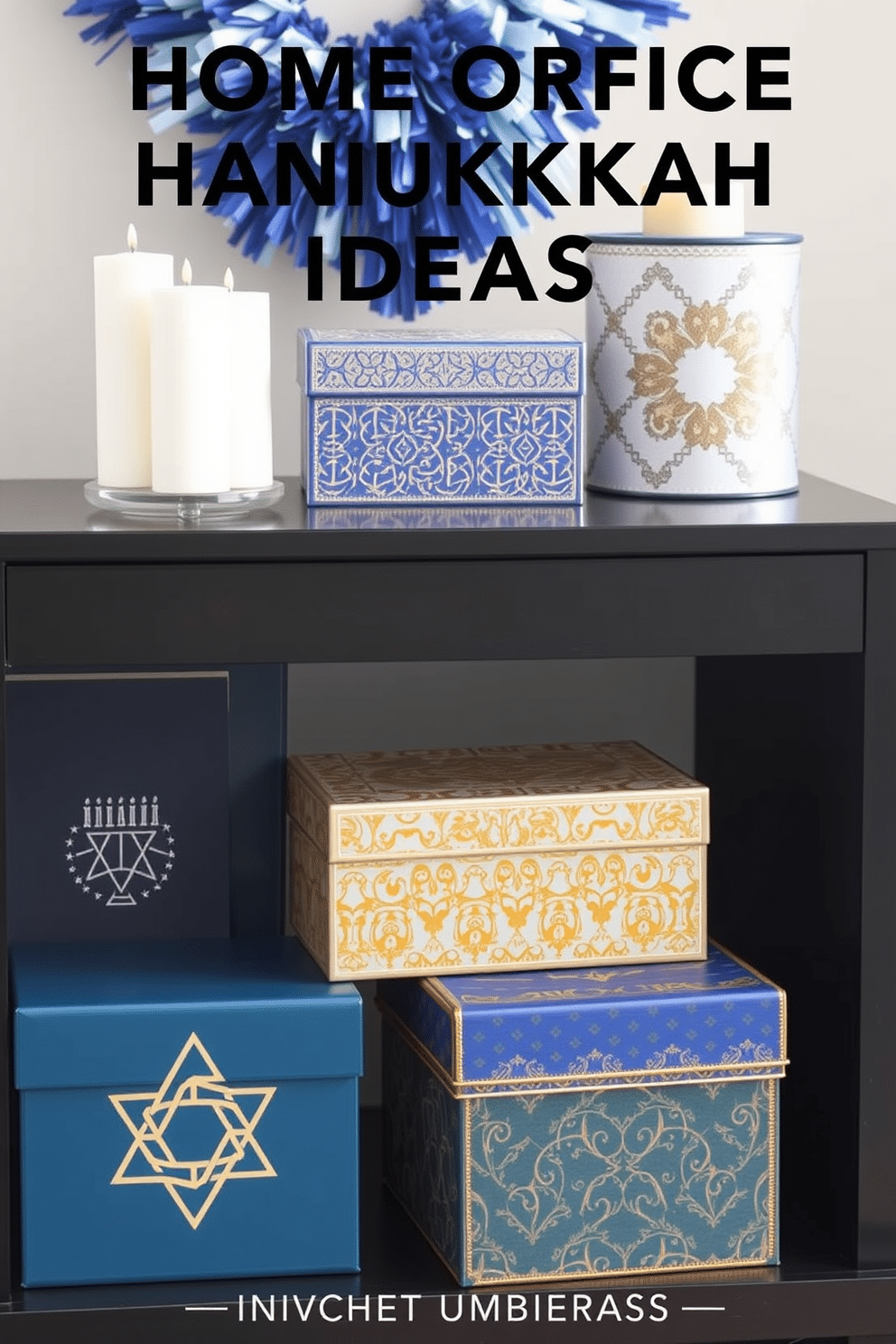 Decorative boxes for storage with flair. These boxes feature intricate designs and vibrant colors, adding a touch of elegance to any room while keeping clutter organized. Home Office Hanukkah Decorating Ideas. Incorporate traditional elements like menorahs and dreidels alongside modern accents, creating a festive yet professional atmosphere that celebrates the holiday spirit.