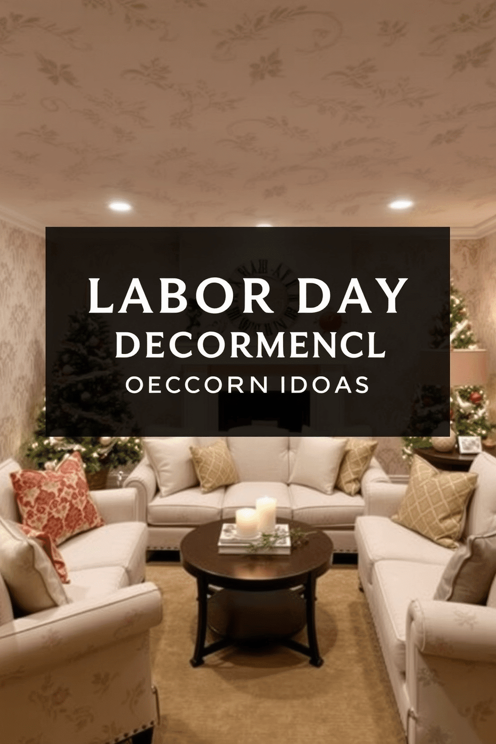 Elegant wallpaper for a chic look. The design features a subtle floral pattern in soft pastel colors that adds a touch of sophistication to the room. Labor Day Basement Decorating Ideas. The space is transformed with cozy seating arrangements, festive decorations, and warm lighting to create an inviting atmosphere for gatherings.