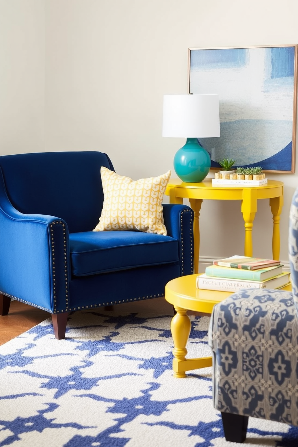 Accent furniture pieces in bold colors create a vibrant focal point in any room. Consider a deep blue velvet armchair paired with a bright yellow side table to enhance the visual interest. Incorporate playful patterns and textures to complement the bold colors. A geometric patterned rug can tie together the space while adding a layer of depth and comfort.