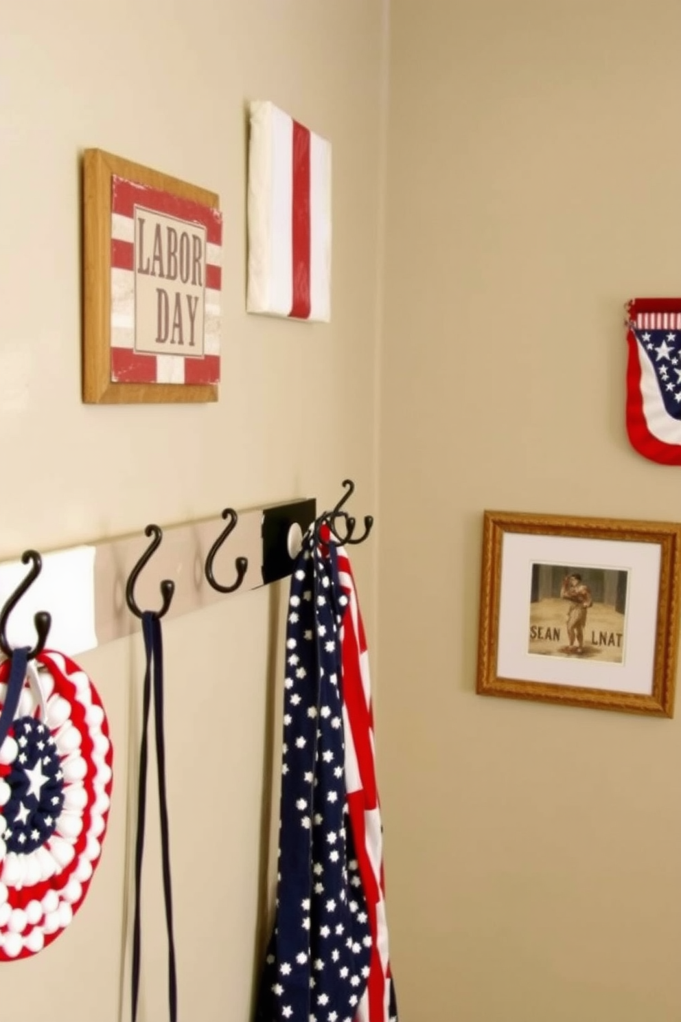 Decorative hooks for seasonal accessories can be arranged in a stylish manner along a hallway wall. These hooks can feature a mix of materials such as wood and metal to create visual interest while providing functionality. For Labor Day hallway decorating ideas, consider using red, white, and blue accents to celebrate the holiday. You can incorporate decorative elements like banners or framed art that reflect the spirit of the occasion, enhancing the festive atmosphere.