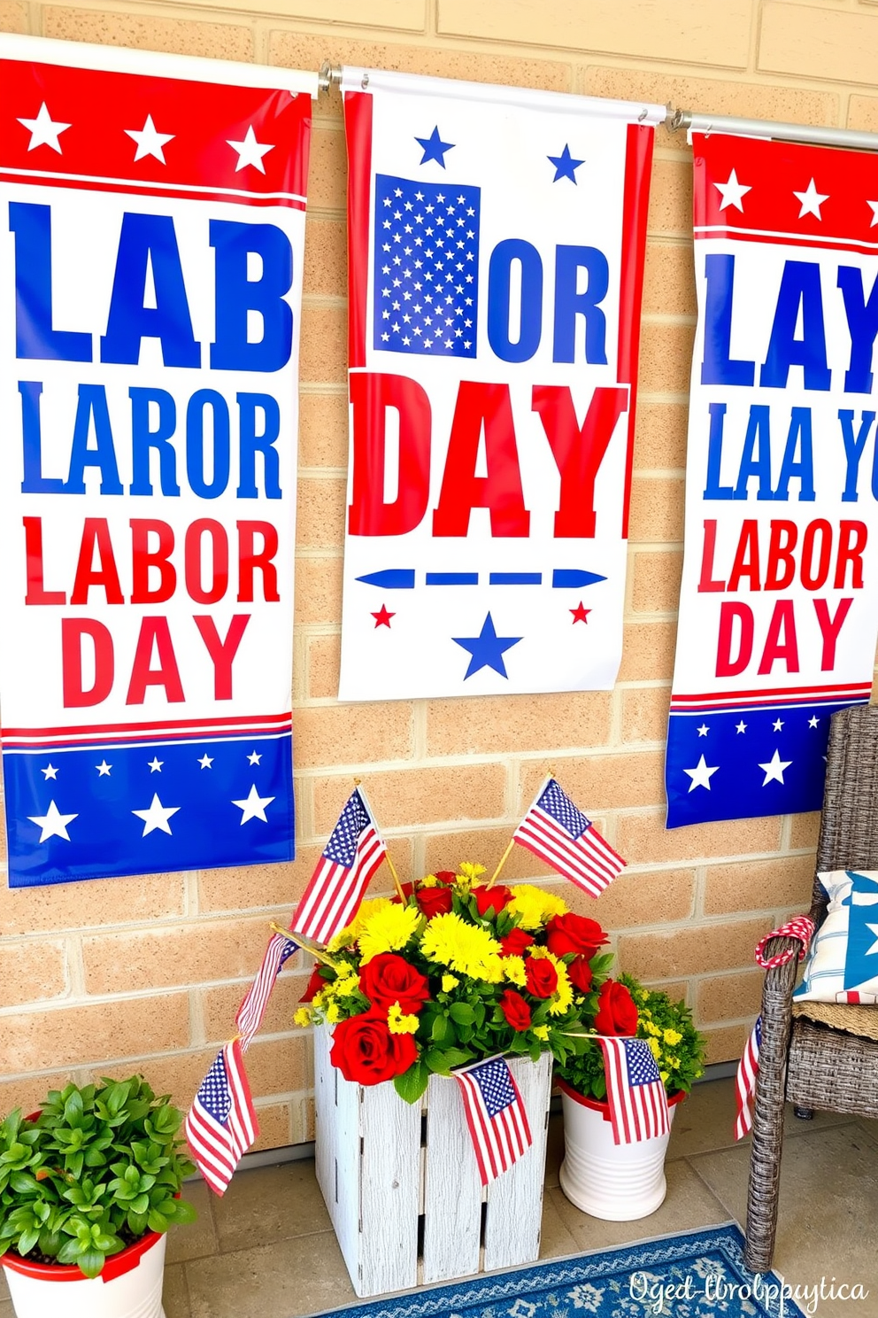 Custom banners with Labor Day messages. The banners feature bold typography in red, white, and blue, with patriotic symbols like stars and stripes. Labor Day Small Space Decorating Ideas. Incorporate festive elements such as mini flags and seasonal flowers to create a welcoming atmosphere in compact areas.