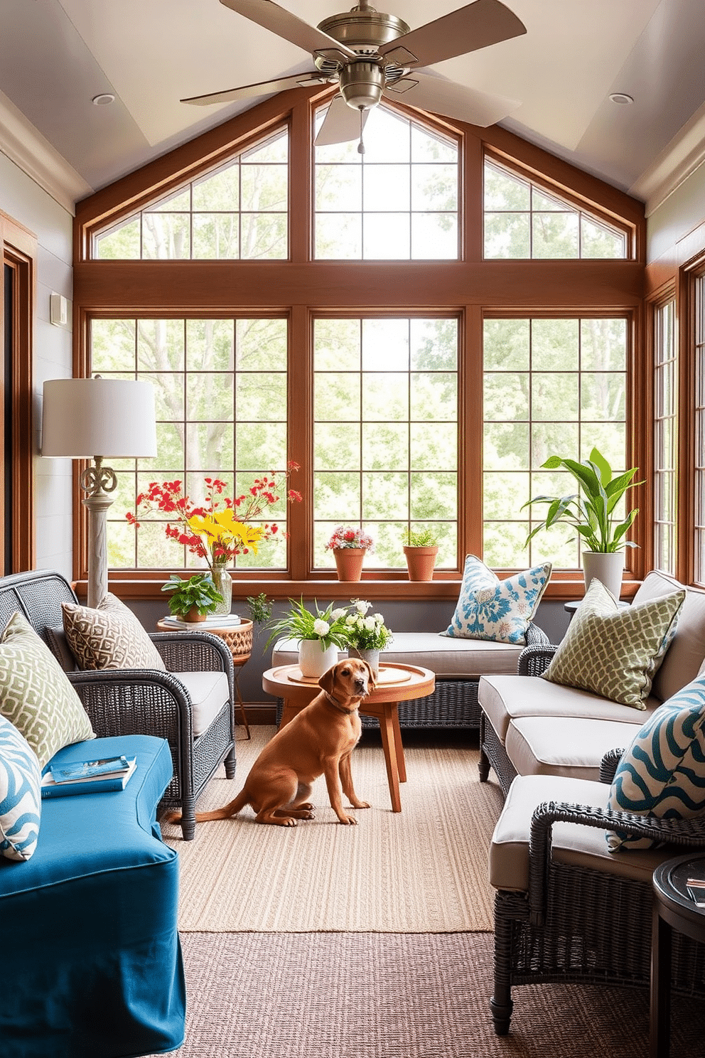 Create a pet-friendly space that combines comfort and style. Incorporate durable materials and cozy furniture that can withstand playful pets while maintaining an inviting atmosphere. Design a sunroom for Labor Day that embraces the beauty of the outdoors. Use bright colors and comfortable seating to create a relaxing retreat perfect for enjoying the holiday with family and friends.