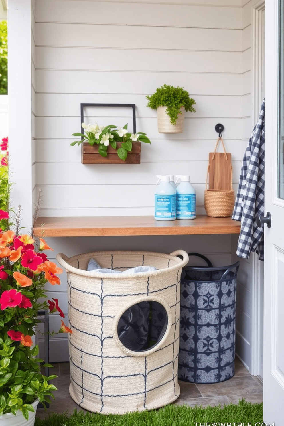 Chic laundry baskets in stylish designs. These baskets feature modern patterns and textures, adding a touch of elegance to your laundry space while remaining functional. Outdoor laundry room design ideas. Imagine a serene setting with an organized outdoor space that includes a stylish washing station, ample storage for supplies, and vibrant greenery surrounding the area.