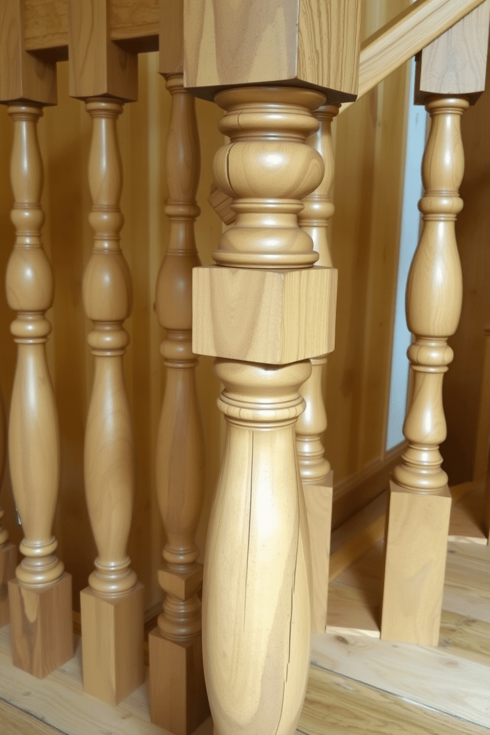 Handcrafted wooden balusters add a touch of uniqueness and charm to any rustic staircase. The warm tones and intricate designs of the balusters create a stunning visual contrast against the natural wood of the staircase, enhancing the overall aesthetic.