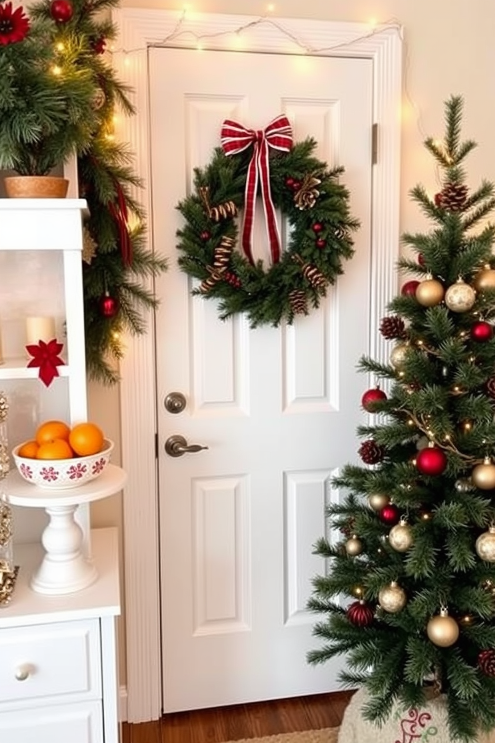 Create a festive atmosphere with scents that evoke the warmth and joy of the holiday season. Incorporate elements like cinnamon-scented candles, fresh pine garlands, and decorative bowls filled with oranges and cloves to enhance the sensory experience. In a small space, utilize vertical surfaces for Christmas decorations to maximize the area. Hang a charming wreath on the door, string lights along the walls, and use compact ornaments on a mini tree to create a cozy, festive vibe without overwhelming the space.