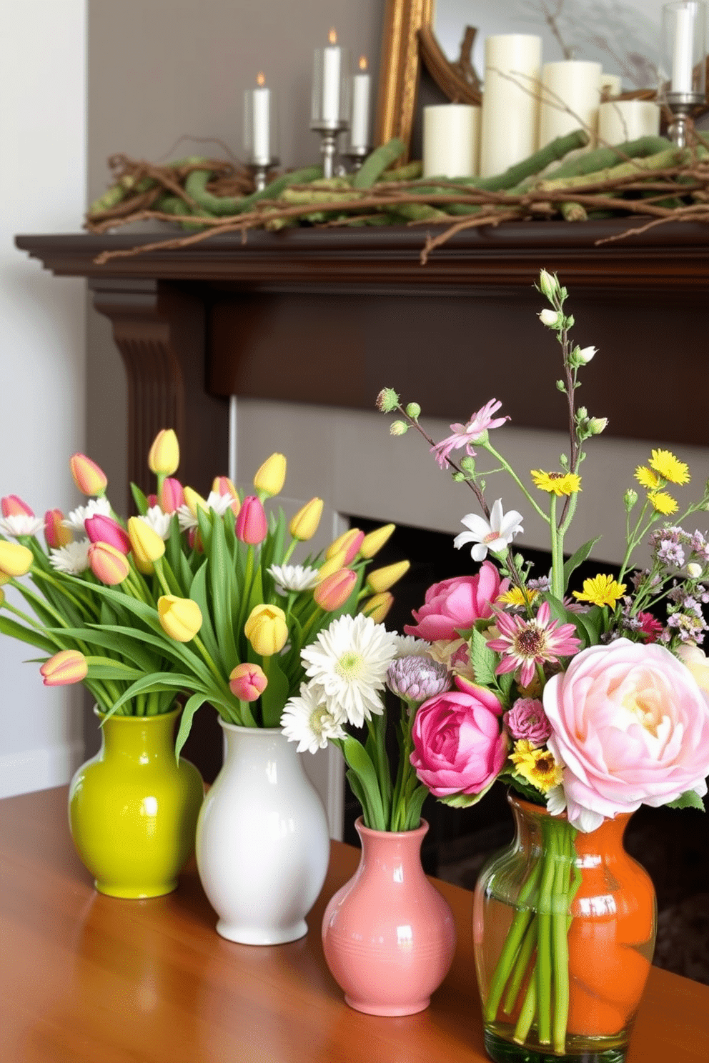 Fresh flowers in vibrant vases bring a burst of color and life to any room. Arrange a mix of tulips, daisies, and peonies in ceramic or glass containers for a cheerful spring touch. For fireplace decorating ideas, consider framing the mantel with seasonal decor. Use natural elements like branches and greenery along with candles to create a cozy and inviting atmosphere.