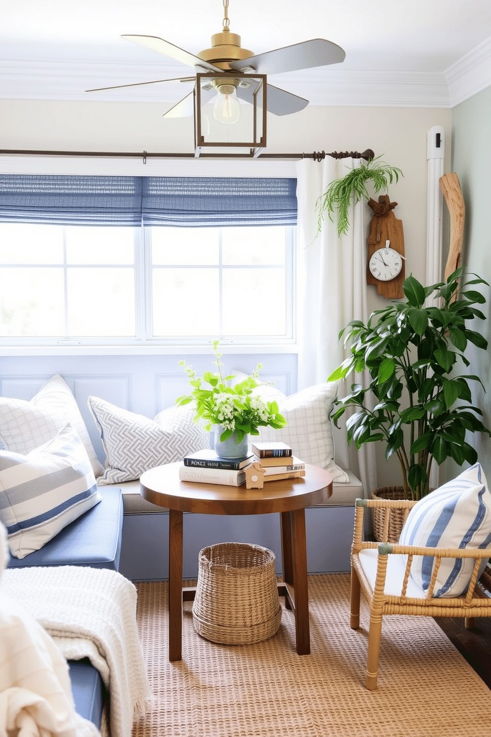 Nautical decor elements for beachy touch. Incorporate shades of blue and white with natural textures like jute and driftwood to create a coastal vibe. Spring Reading Nook Decorating Ideas. Use light, airy fabrics and pastel colors to evoke a fresh, inviting atmosphere, complemented by plenty of greenery and soft lighting.