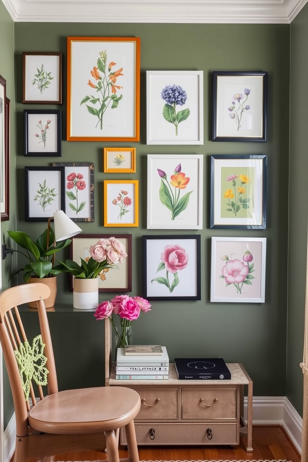 Create a vibrant spring-themed gallery wall filled with botanical prints and colorful artwork. Incorporate frames of varying sizes and textures to add visual interest and depth. Utilize small space decorating ideas to maximize functionality while maintaining a fresh and airy feel. Choose lightweight furniture and clever storage solutions to keep the area organized and inviting.