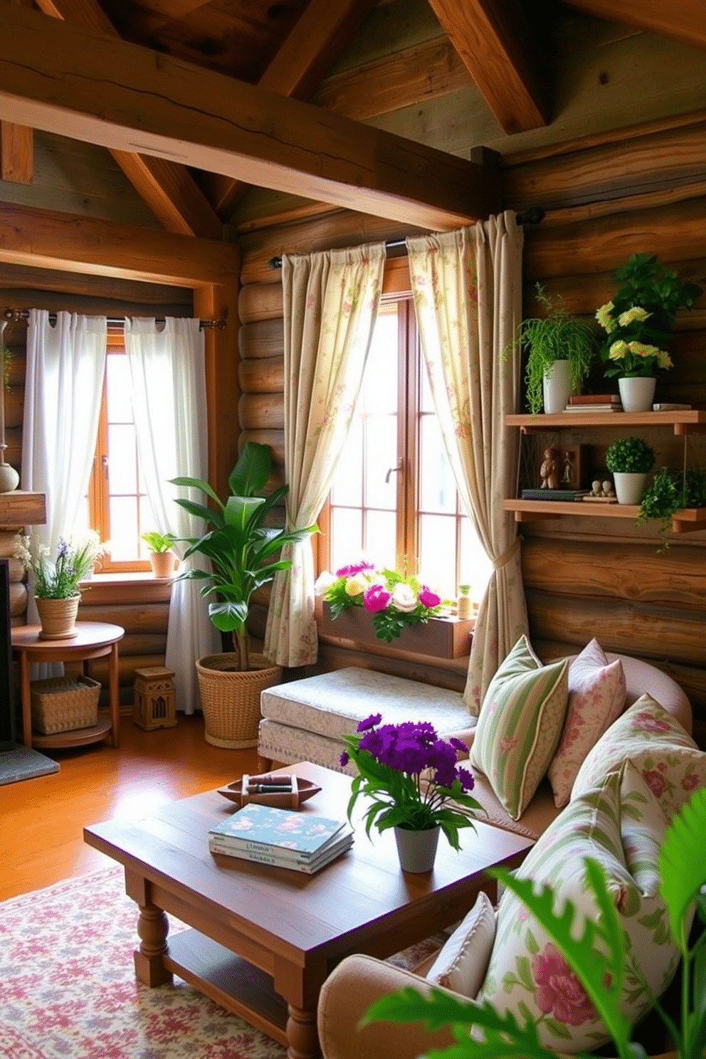 Natural wood accents create a warm and inviting atmosphere in a rustic living space. Incorporate elements like reclaimed wood beams, a wooden coffee table, and shelves made from natural timber to enhance the cozy vibe. For spring window decorating ideas, consider using light and airy fabrics such as sheer curtains or floral-patterned drapes. Add decorative elements like potted plants, colorful cushions, and a charming window box filled with seasonal blooms to bring the outdoors in.