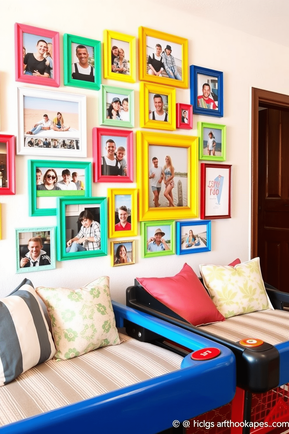 Create a DIY photo wall that captures your favorite summer memories. Use a collection of vibrant frames in various sizes and arrange them in a playful collage on a feature wall. Design a summer game room that embodies fun and relaxation. Incorporate bright colors, comfortable seating, and engaging game elements to create a lively atmosphere.