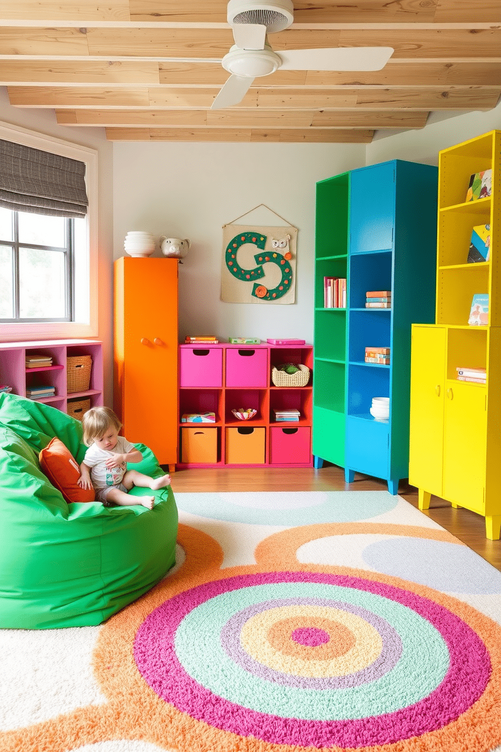 Lightweight furniture designed for easy rearranging creates a versatile and playful atmosphere in a summer playroom. Brightly colored bean bags and modular shelving units allow for flexible layouts that adapt to various activities and play styles. Incorporate playful patterns and textures to stimulate creativity and fun. Soft rugs in vibrant hues define play zones while ensuring comfort during playtime.