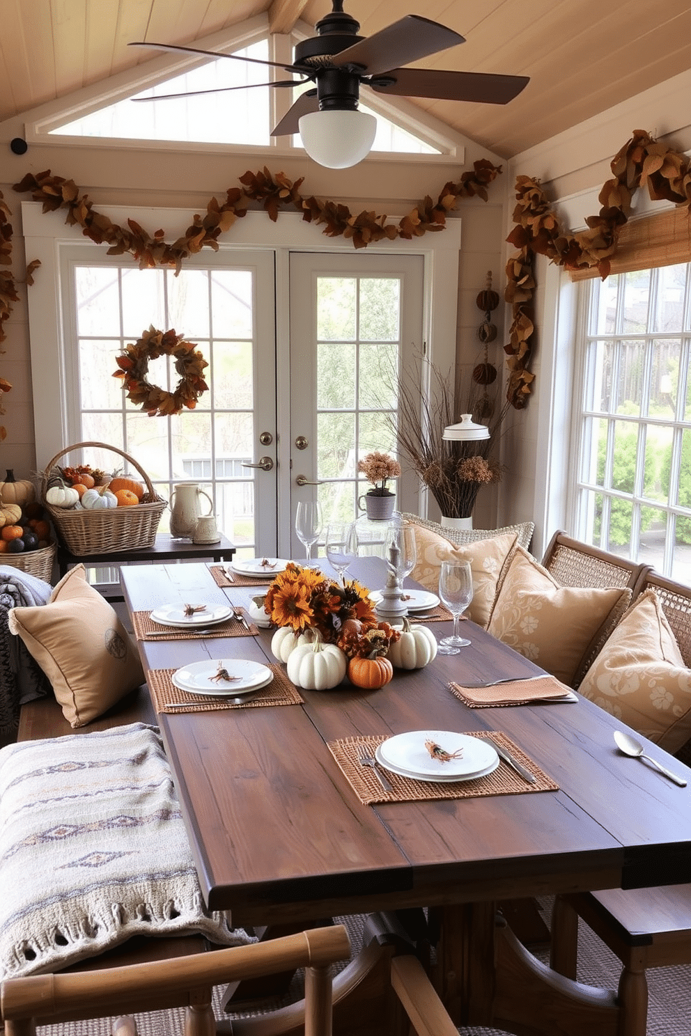 Handmade crafts create a warm and inviting atmosphere in a Thanksgiving sunroom. Incorporate elements like hand-painted pumpkins, woven baskets filled with seasonal fruits, and garlands made from dried leaves to enhance the festive spirit. Use cozy textiles such as throw blankets and cushions in autumnal colors to add comfort to the space. Arrange a rustic wooden table with handmade place settings to encourage gatherings and create lasting memories.