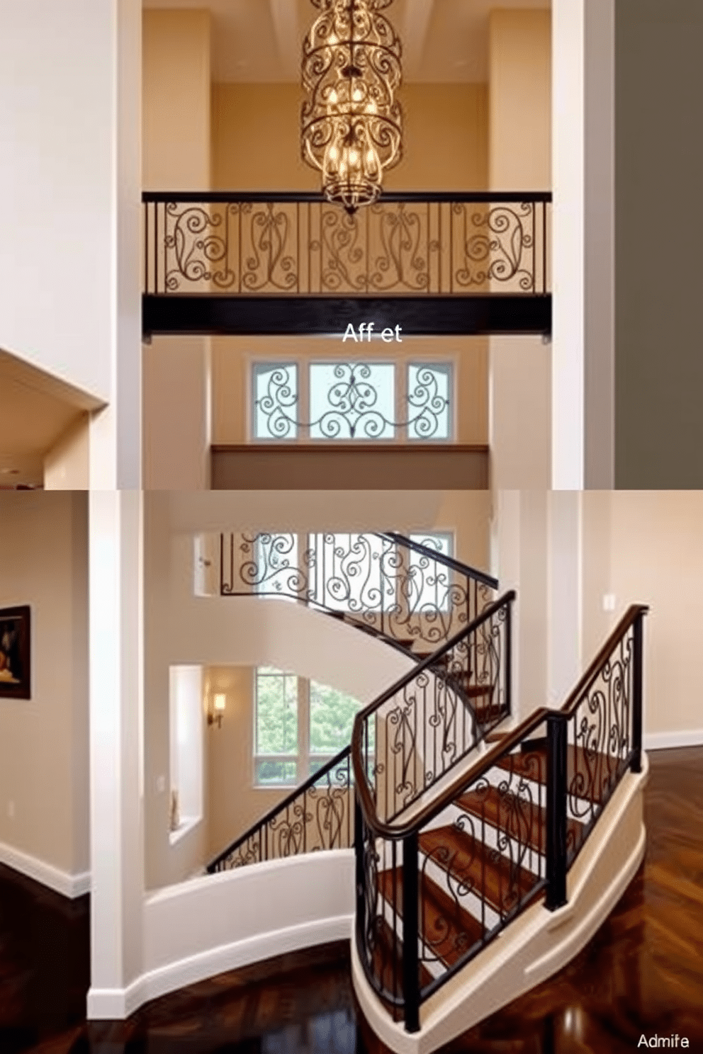 Artistic railings with unique shapes create a stunning focal point in any entryway. The railings feature intricate designs that blend modern aesthetics with artistic flair, enhancing the overall elegance of the staircase. The U-shaped staircase design showcases a seamless flow between levels, emphasizing both functionality and style. With wide treads and a sleek handrail, this design invites movement while providing a sense of openness and sophistication.