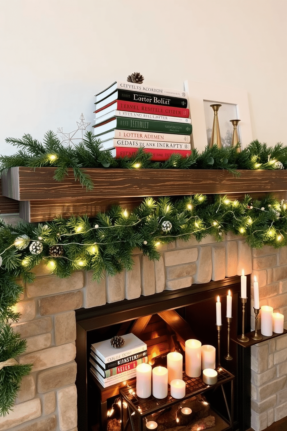 Charming holiday books stacked decoratively create a warm and inviting atmosphere in your living space. Arrange the books in a visually appealing way on a rustic wooden shelf, incorporating seasonal accents like pinecones and small ornaments. Winter fireplace decorating ideas can enhance the cozy feel of your home during the holidays. Adorn the mantel with evergreen garlands, twinkling fairy lights, and a collection of festive candles to create a stunning focal point.