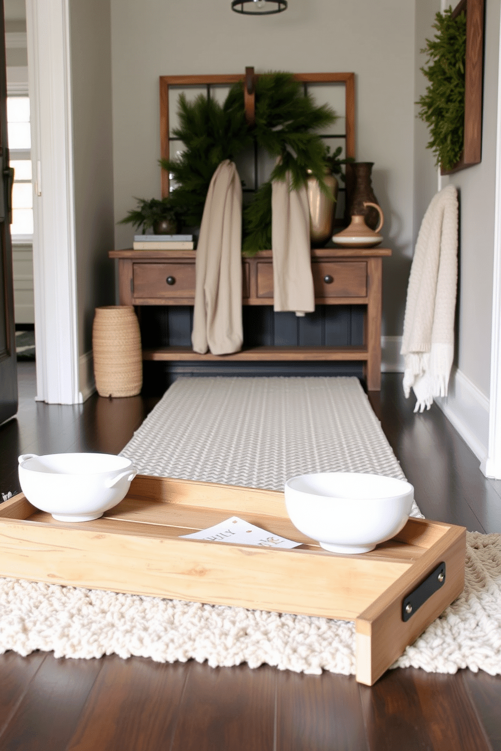 Decorative trays for keys and mail can elevate the functionality and aesthetics of your entryway. Consider a sleek wooden tray with a distressed finish, paired with minimalist ceramic bowls for a cohesive look. Winter hallway decorating ideas should embrace warmth and coziness. Incorporate soft textiles like a plush runner and layered lighting to create an inviting atmosphere during the colder months.