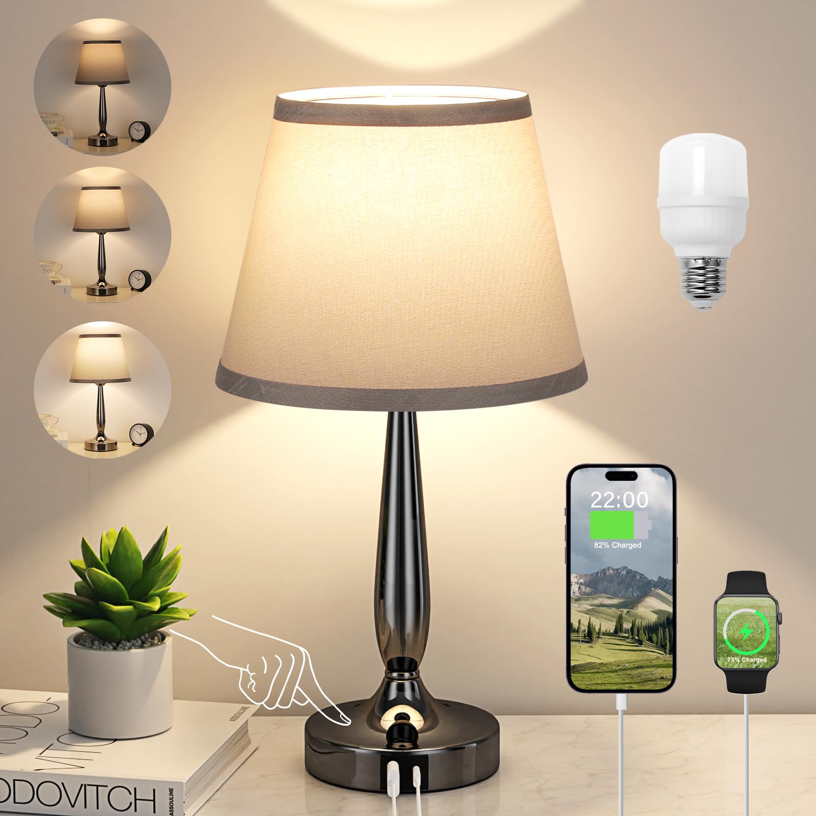 1 Best Touch Dimmable Led Nightstand Lamps