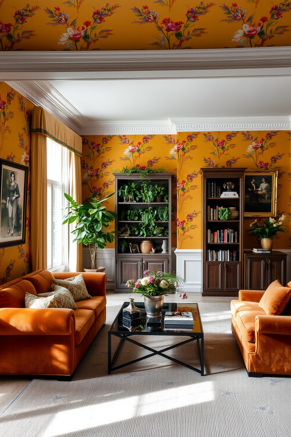 Ochre Wallpaper Decorating Ideas 22