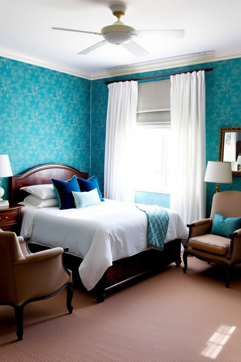 Teal Wallpaper Decorating Ideas 29